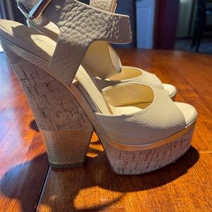 GIUSEPPE ZANOTTI Noccilina Beige Platform Cork Heel leather upper Sandals size
